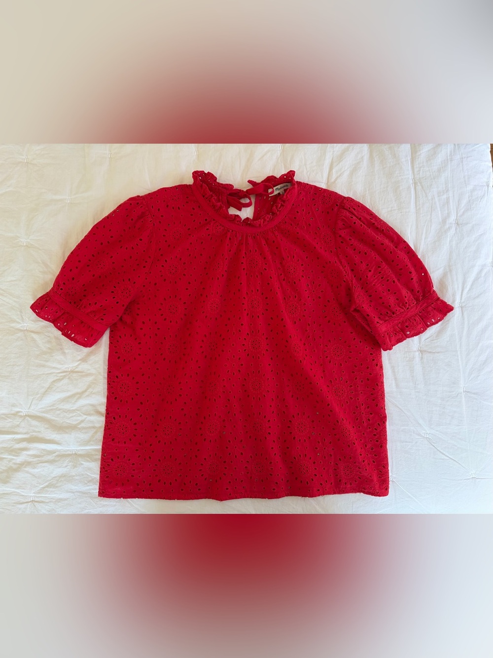 Madewell Red Eyelet Ruffle Neck Women's Top